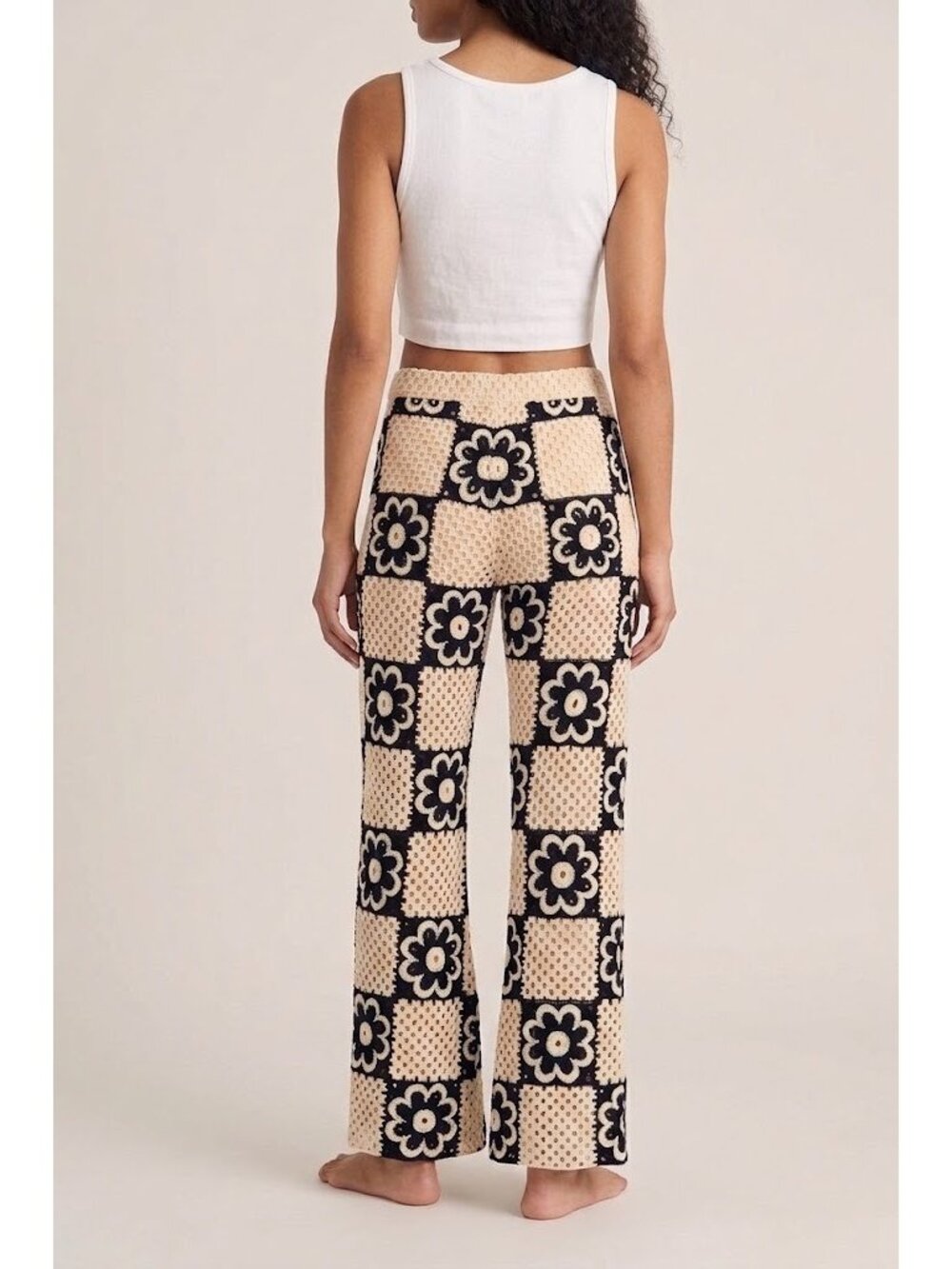 NWT SANDRO Nadav in Beige Black Floral Crochet Wide Leg Pants 40 / US 8 - Picture 2 of 11
